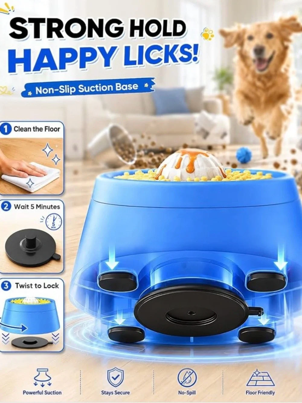 NEW Interactive Slow Feeder Dog Bowl w/ Rolling Lick Ball & Slow-Feed Tray